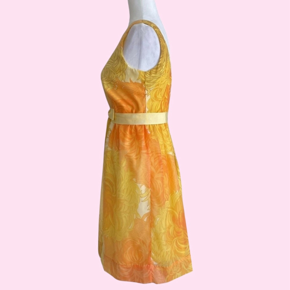 Vintage Yellow Orange Chiffon Sleeveless Fit and Flare Dress Malia Hawaii Tiki - Picture 4 of 14